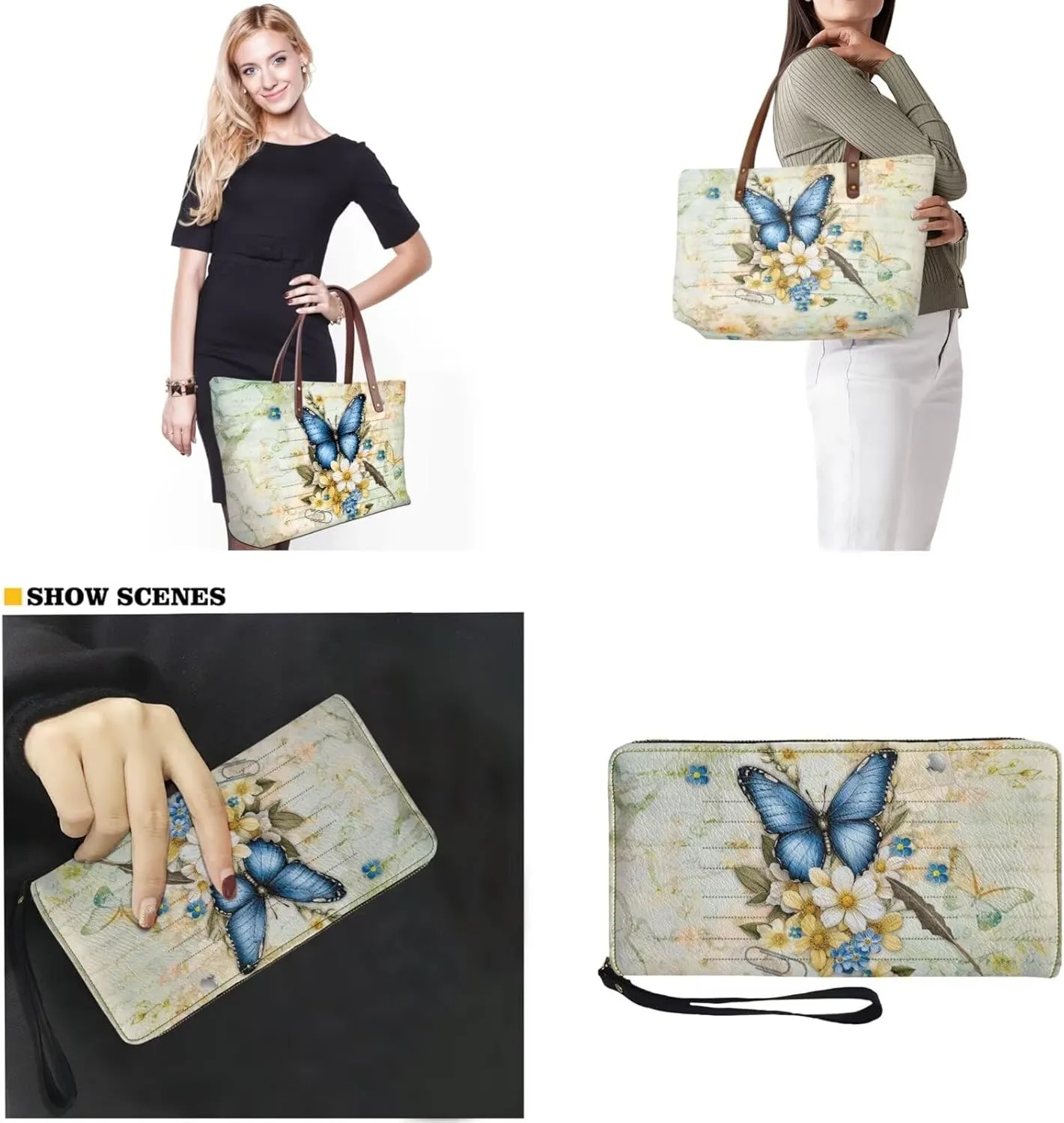 Lotusorchid 2 Pcs Top Handle Bags for Women, Large Tote Shoulder Bag Satchel Handbag with Matching Wallet Gift for Mom Wife