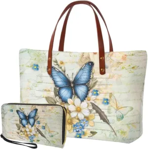 Lotusorchid 2 Pcs Top Handle Bags for Women, Large Tote Shoulder Bag Satchel Handbag with Matching Wallet Gift for Mom Wife