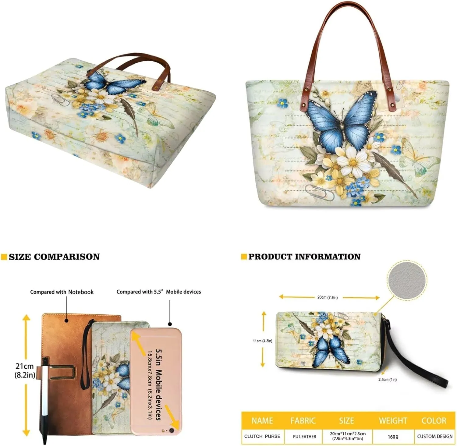 Lotusorchid 2 Pcs Top Handle Bags for Women, Large Tote Shoulder Bag Satchel Handbag with Matching Wallet Gift for Mom Wife