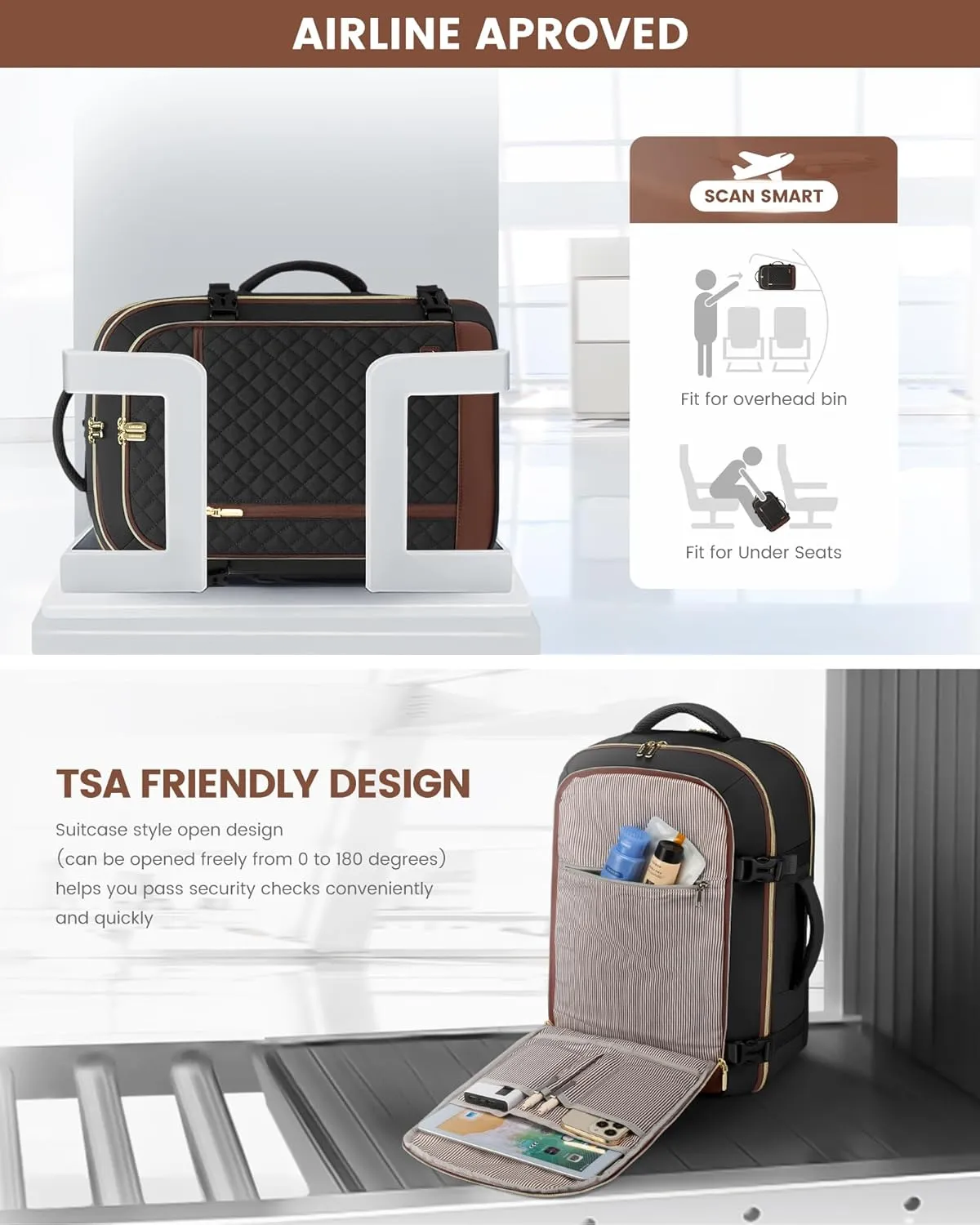 LOVEVOOK Travel Backpack for Women, Carry on Backpack for Airplanes,TSA Personal Item Travel Bag fits 15.6" Laptop,Travel Essentials Carry On Bag Flight Approved with 3 Packing Cubes