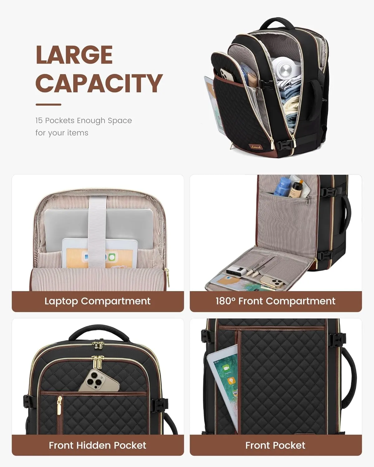 LOVEVOOK Travel Backpack for Women, Carry on Backpack for Airplanes,TSA Personal Item Travel Bag fits 15.6" Laptop,Travel Essentials Carry On Bag Flight Approved with 3 Packing Cubes