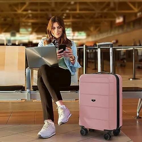 LUGG Travel Suitcase Set, 3 Hard Shell Cabin & Hold Luggage, Airline Approved, Lightweight & Strong, Secure TSA Lock, Internal Storage Pockets, Smooth Turning Wheels, 20" 25" 29" Suitcases (Rose Gold)