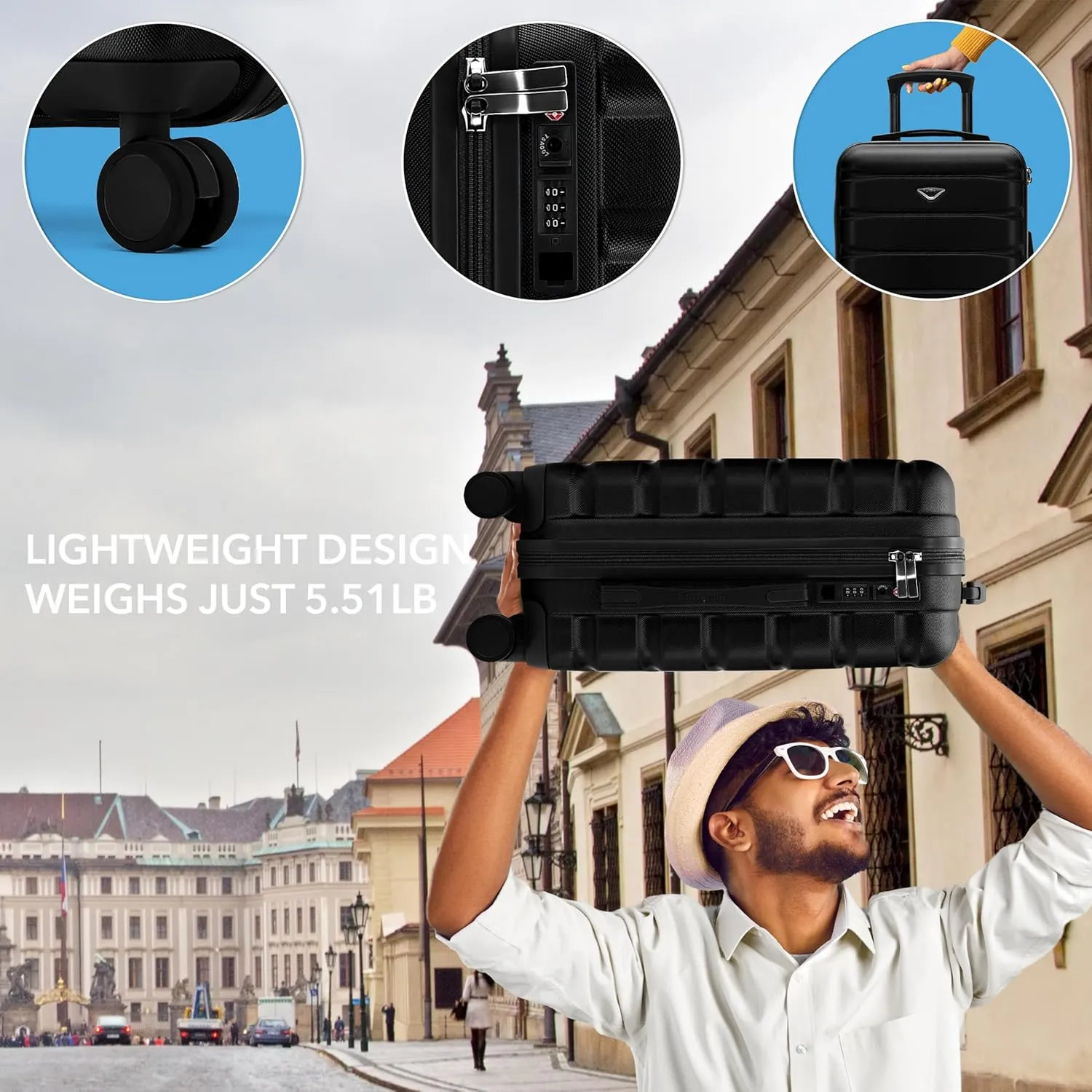 Luggage Sets TSA Lock Silent Double Spinner Wheels Durable Hardside Lightweight Suitcase With 22x14x9 Carry-On Case Maximum Carry On Bag Size For American & United Approved Airlines
