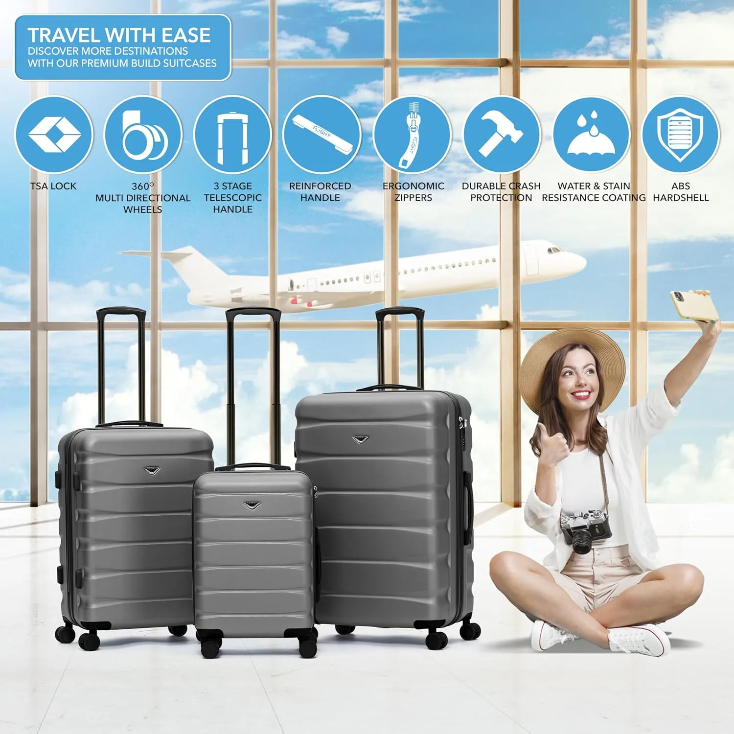 Luggage Sets TSA Lock Silent Double Spinner Wheels Durable Hardside Lightweight Suitcase With 22x14x9 Carry-On Case Maximum Carry On Bag Size For American & United Approved Airlines