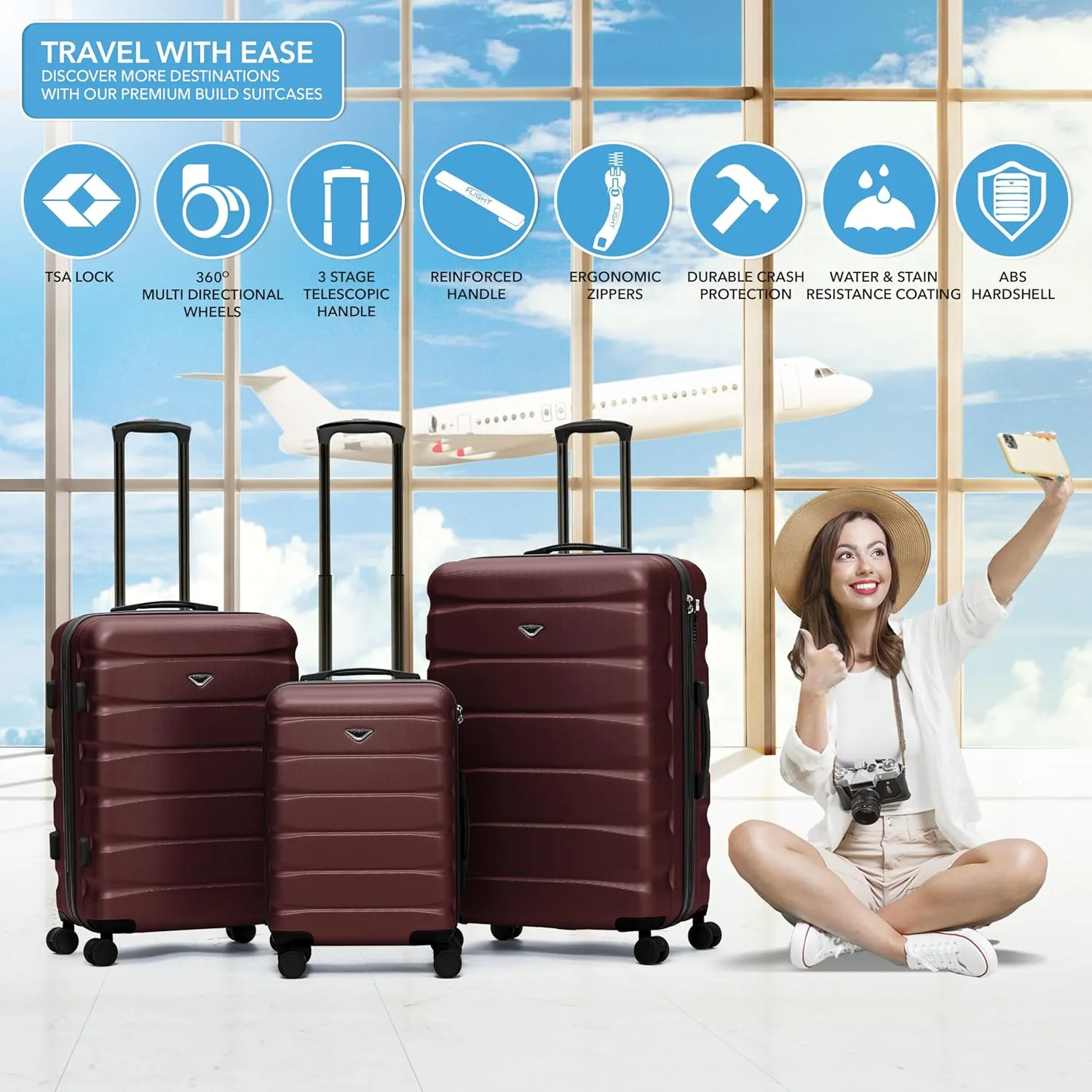 Luggage Sets TSA Lock Silent Double Spinner Wheels Durable Hardside Lightweight Suitcase With 22x14x9 Carry-On Case Maximum Carry On Bag Size For American & United Approved Airlines