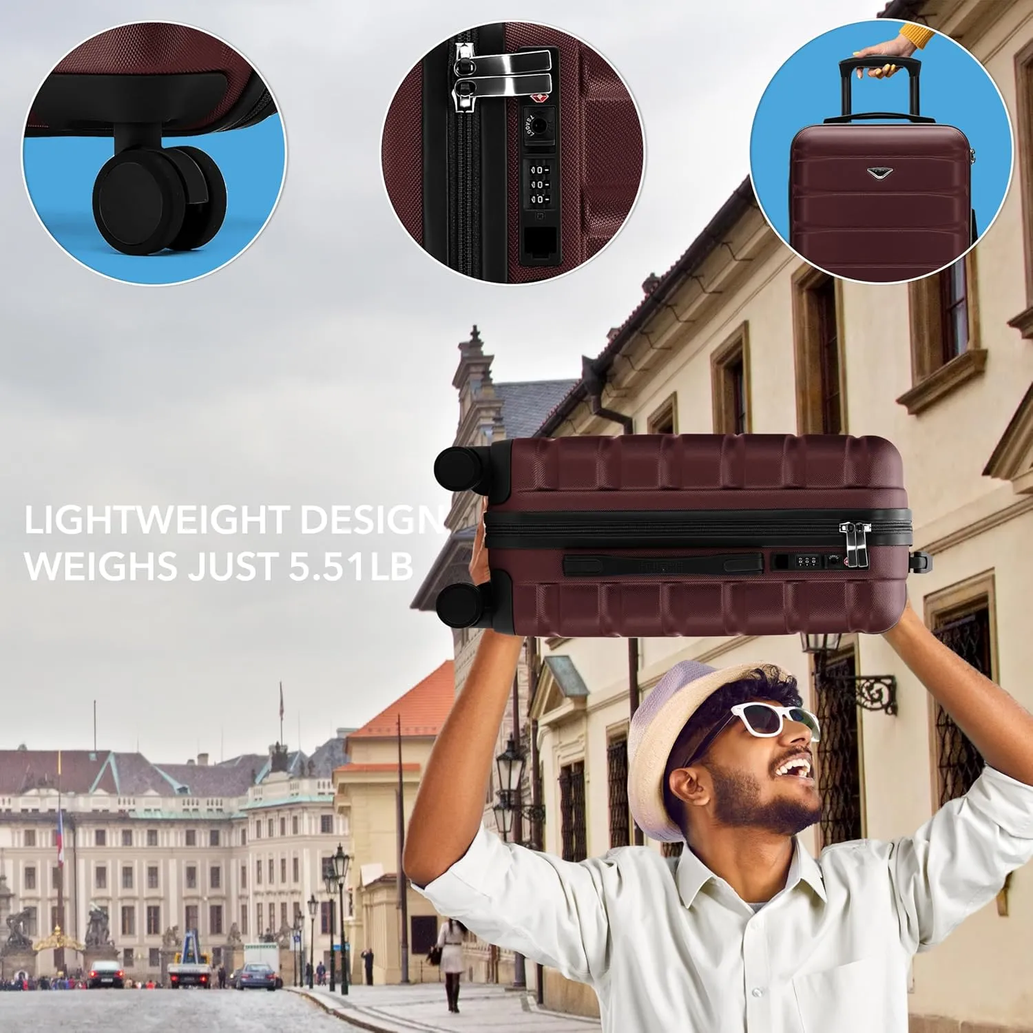 Luggage Sets TSA Lock Silent Double Spinner Wheels Durable Hardside Lightweight Suitcase With 22x14x9 Carry-On Case Maximum Carry On Bag Size For American & United Approved Airlines