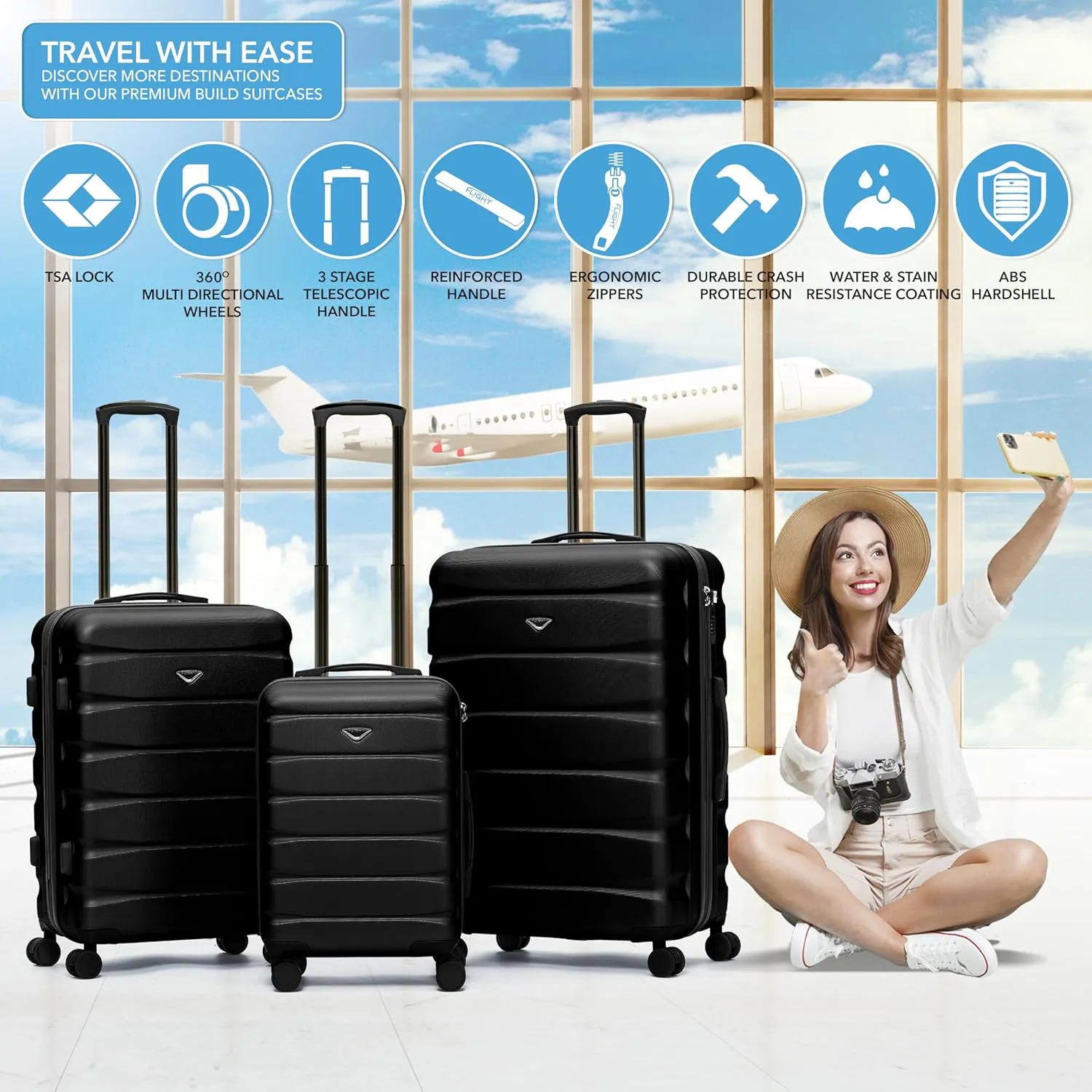 Luggage Sets TSA Lock Silent Double Spinner Wheels Durable Hardside Lightweight Suitcase With 22x14x9 Carry-On Case Maximum Carry On Bag Size For American & United Approved Airlines