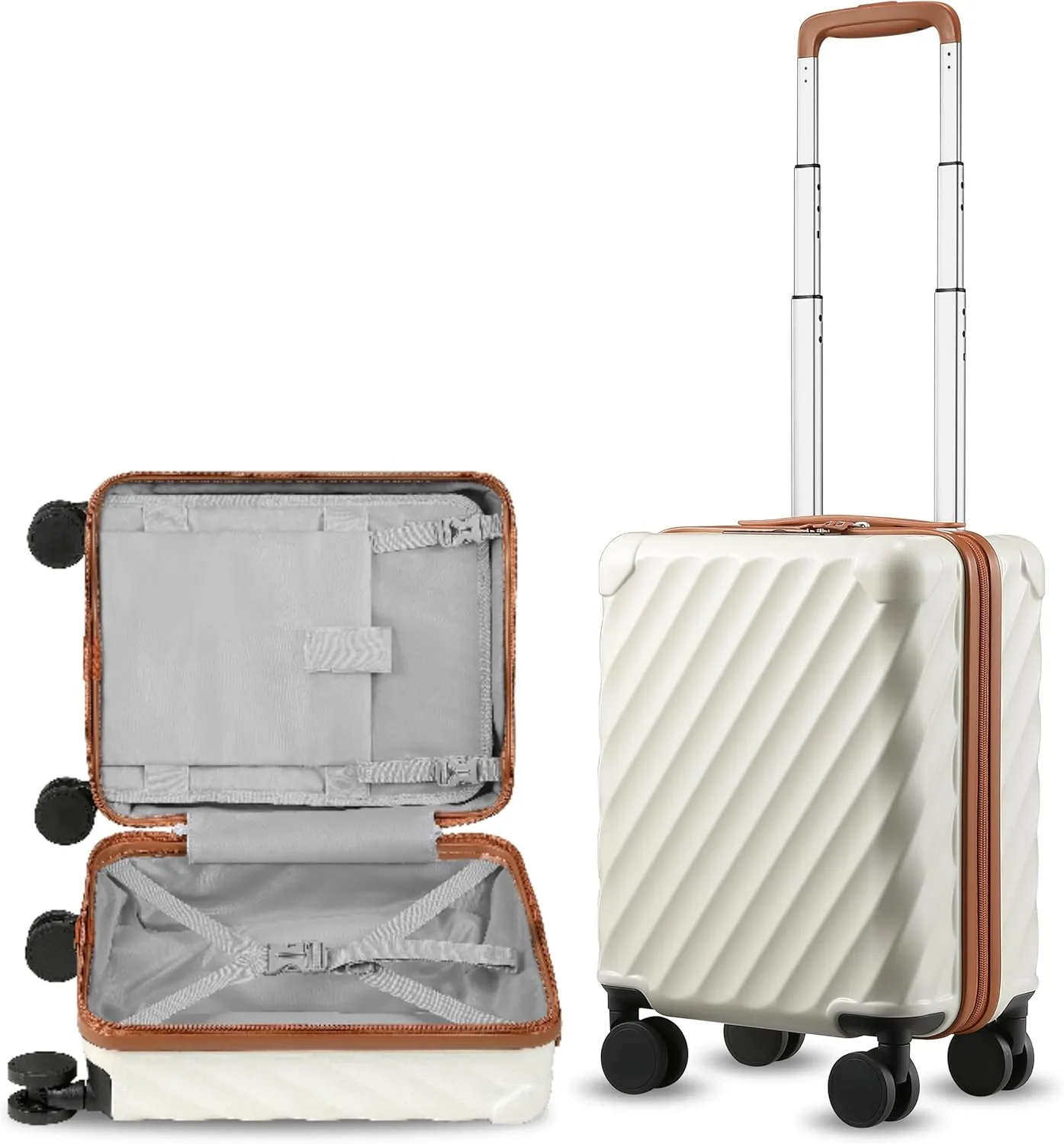 LUGGEX Luggage with Spinner Wheels, Polycarbonate Hard Shell Suitcase, Underseat 15 Inch, Beige