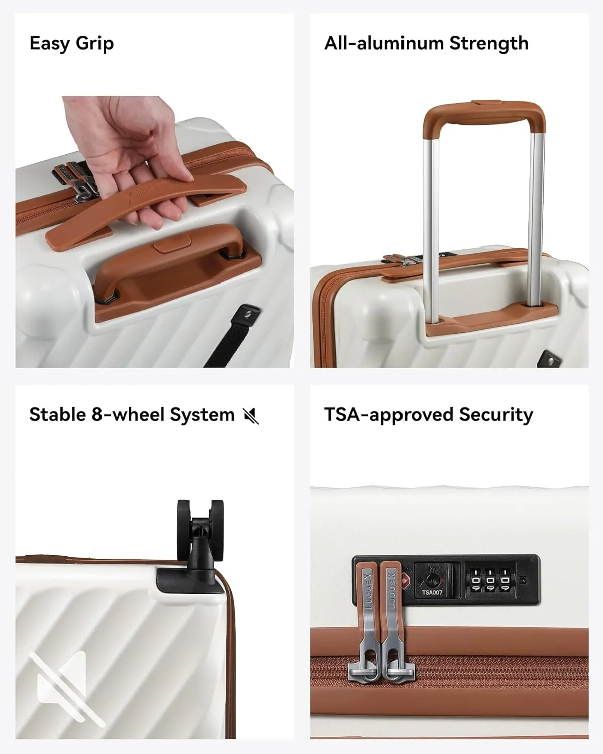 LUGGEX Luggage with Spinner Wheels, Polycarbonate Hard Shell Suitcase, Underseat 15 Inch, Beige