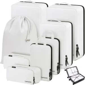 Lumesner Compression Packing Cubes, 8 Set Travel Packing Cubes for Carry on Suitcases, Compression Suitcase Organizers Bag Set & Travel Cubes (8pc - White)