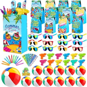 Luucio 72 PCS Pool Party Favors, Beach Summer Birthday Party Favors for Kids 3-5 4-8 8-12, Pool Party Supplies Birthday Party Supplies with Beach Balls, Sunglasses Bulk, End of Year Student Gifts