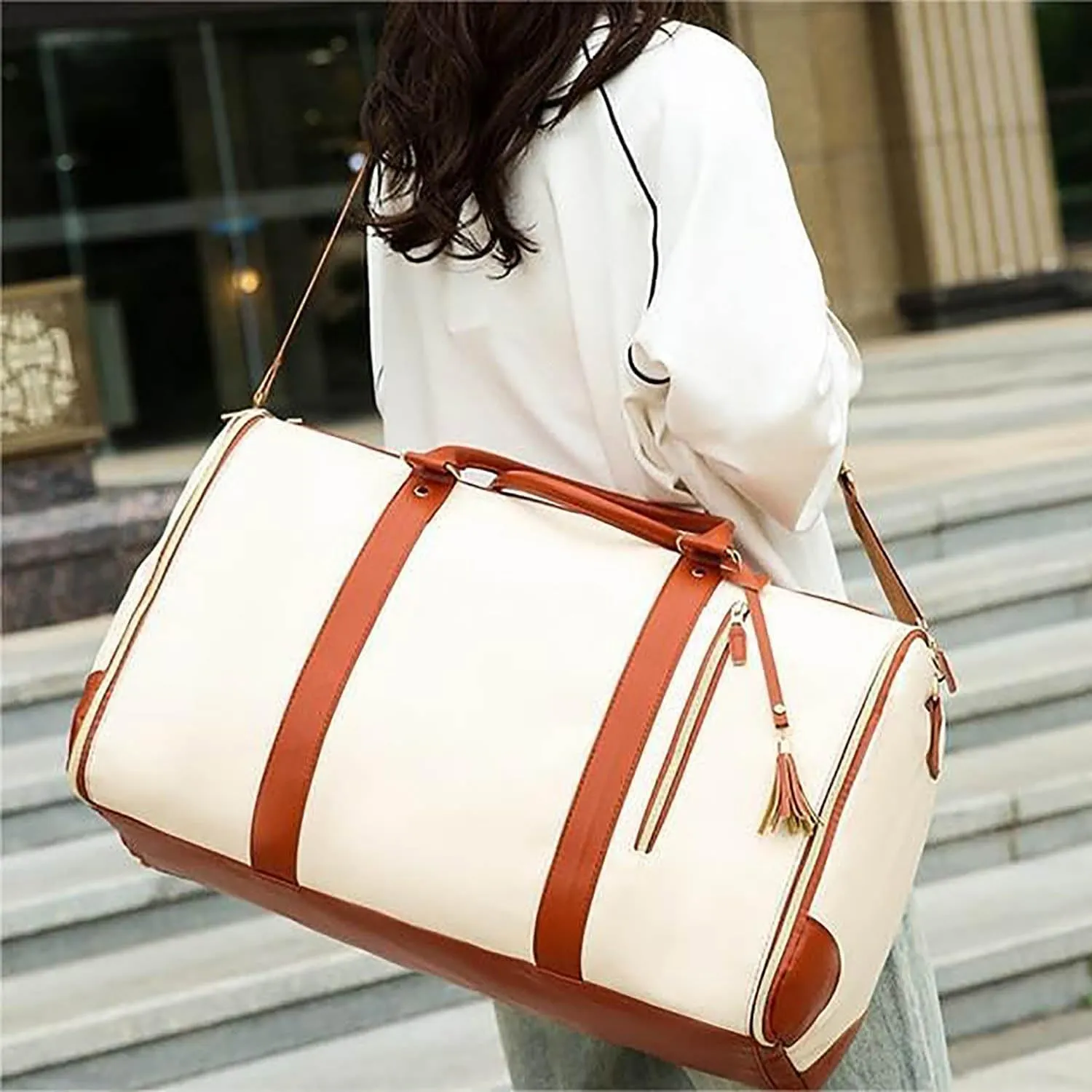 Luux Luuxbagsofficial Women's Travel Duffel Bag, White, 20.5 x 12.5 x 1 inches