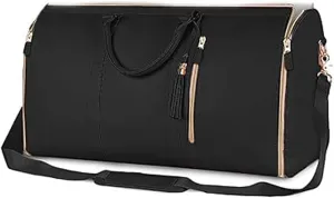 Lux Mega Travel Bag Carry On, 2025 Scazu Garment Duffle Bag, 2 in 1 Convertible Large PU Leather Waterproof Duffle Bag (Black)