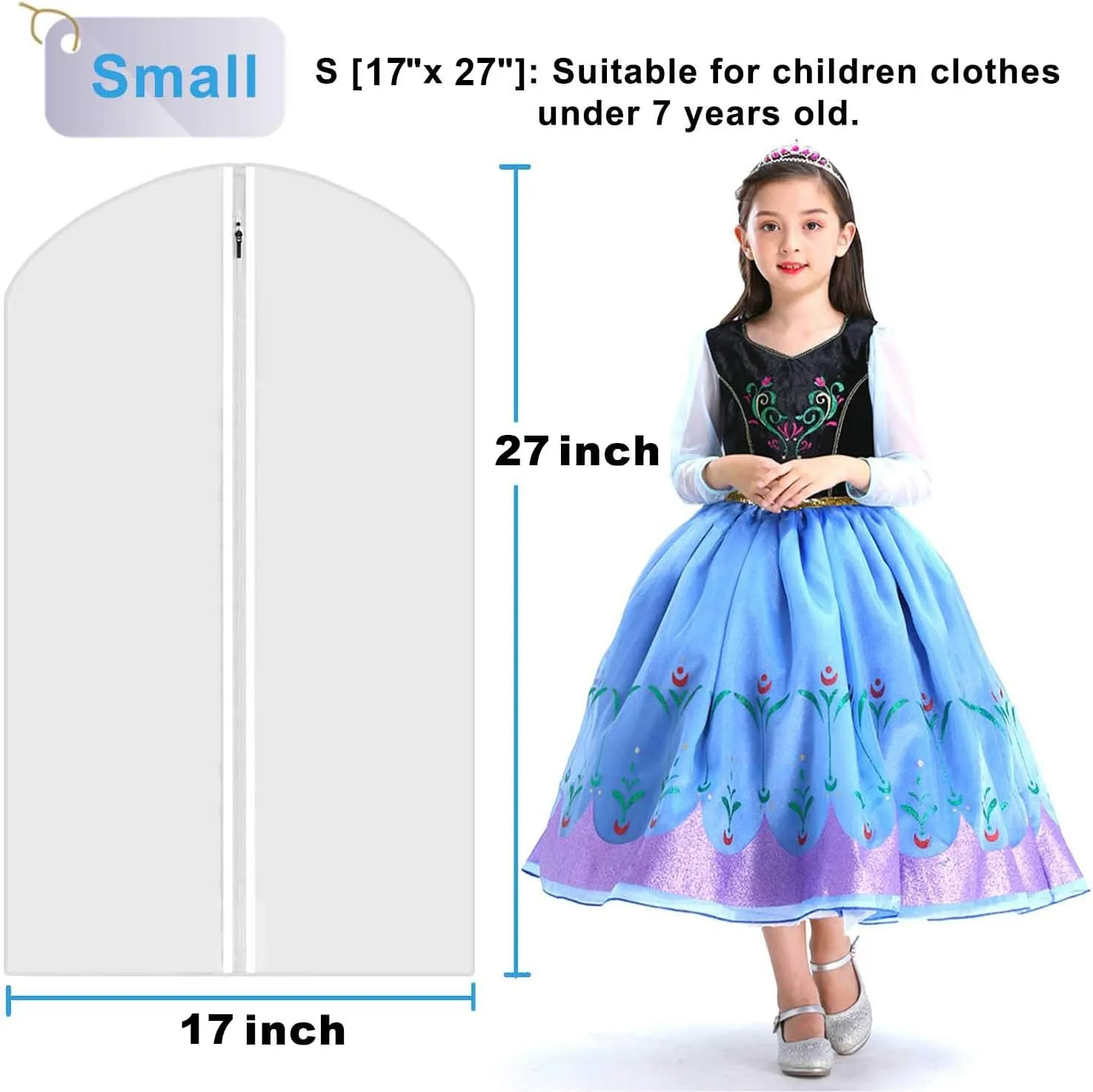 M MOACC Kids Garment Bags Little Girl Dress Bag Clear for Costume with Zipper Set of 5,Small