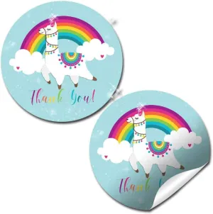 Magical Rainbow Llama Unicorn Themed Thank You Sticker Labels for Kids, 40 2" Party Circle Stickers by AmandaCreation, Great for Party Favors, Envelope Seals & Goodie Bags