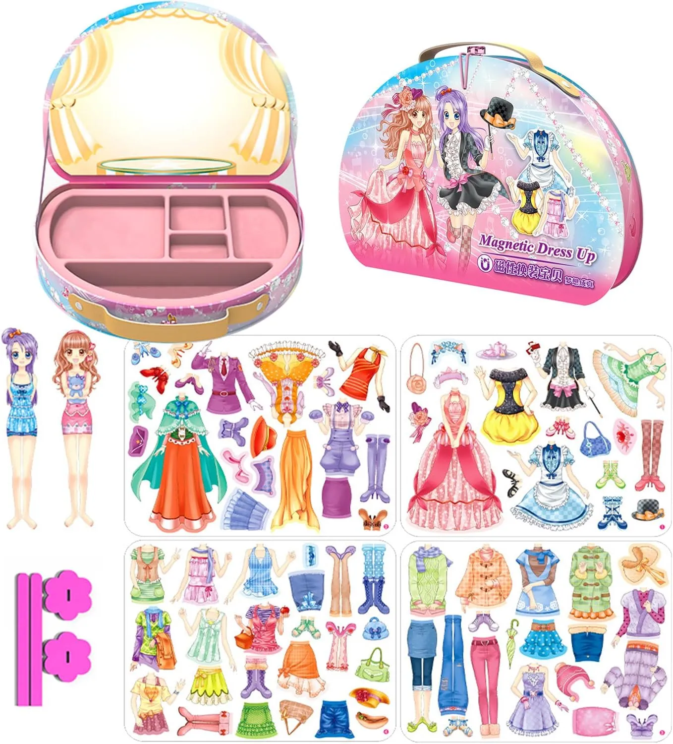 Magnetic Dress Up Paper Doll Pretend Play Game Toys,Dollhouse Magnet People Clothes Puzzles Development for 3  Year Old Girls Toddler,Preschool Learning Created Imagine Birthday Gift (E Set)