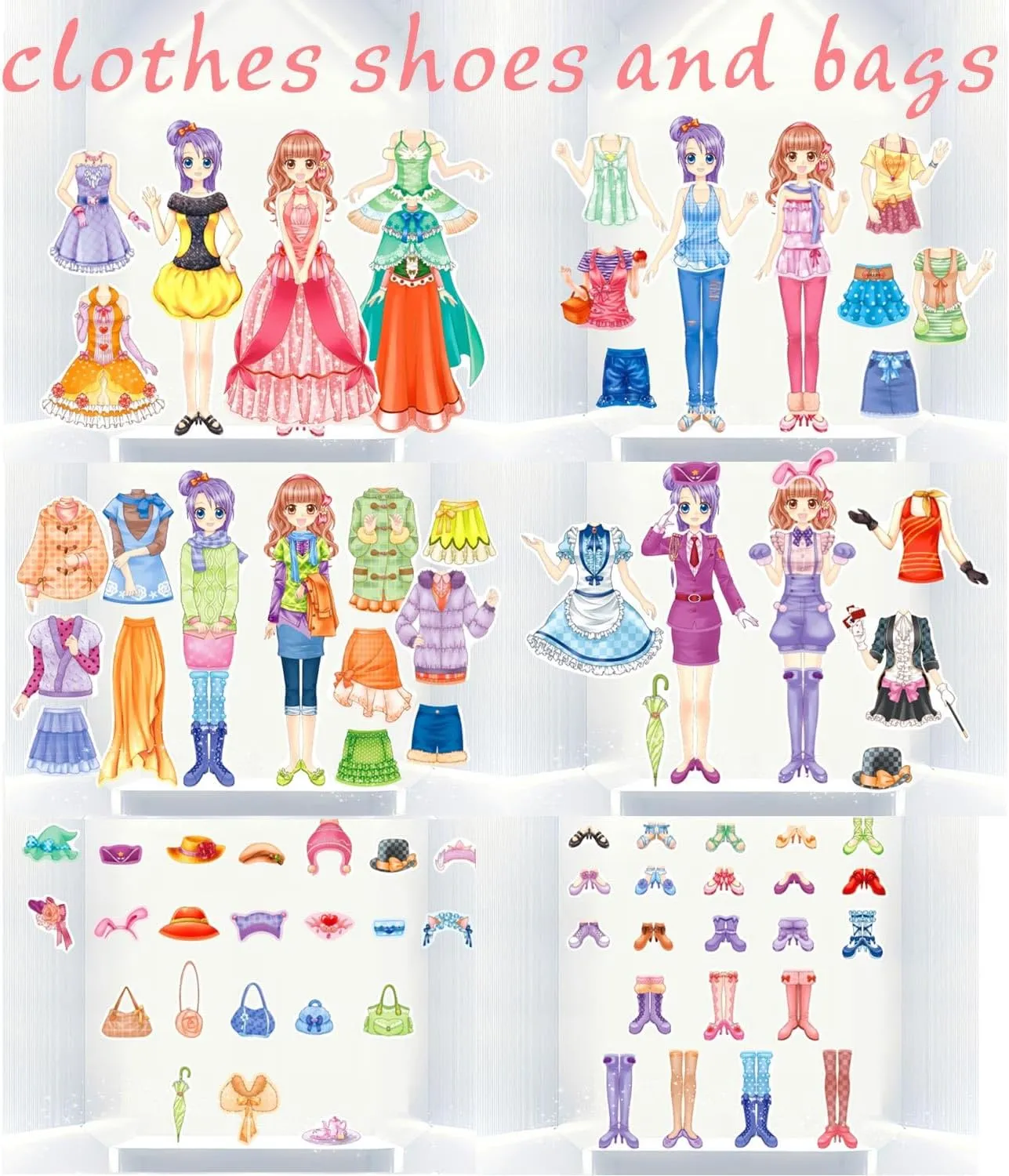 Magnetic Dress Up Paper Doll Pretend Play Game Toys,Dollhouse Magnet People Clothes Puzzles Development for 3  Year Old Girls Toddler,Preschool Learning Created Imagine Birthday Gift (E Set)