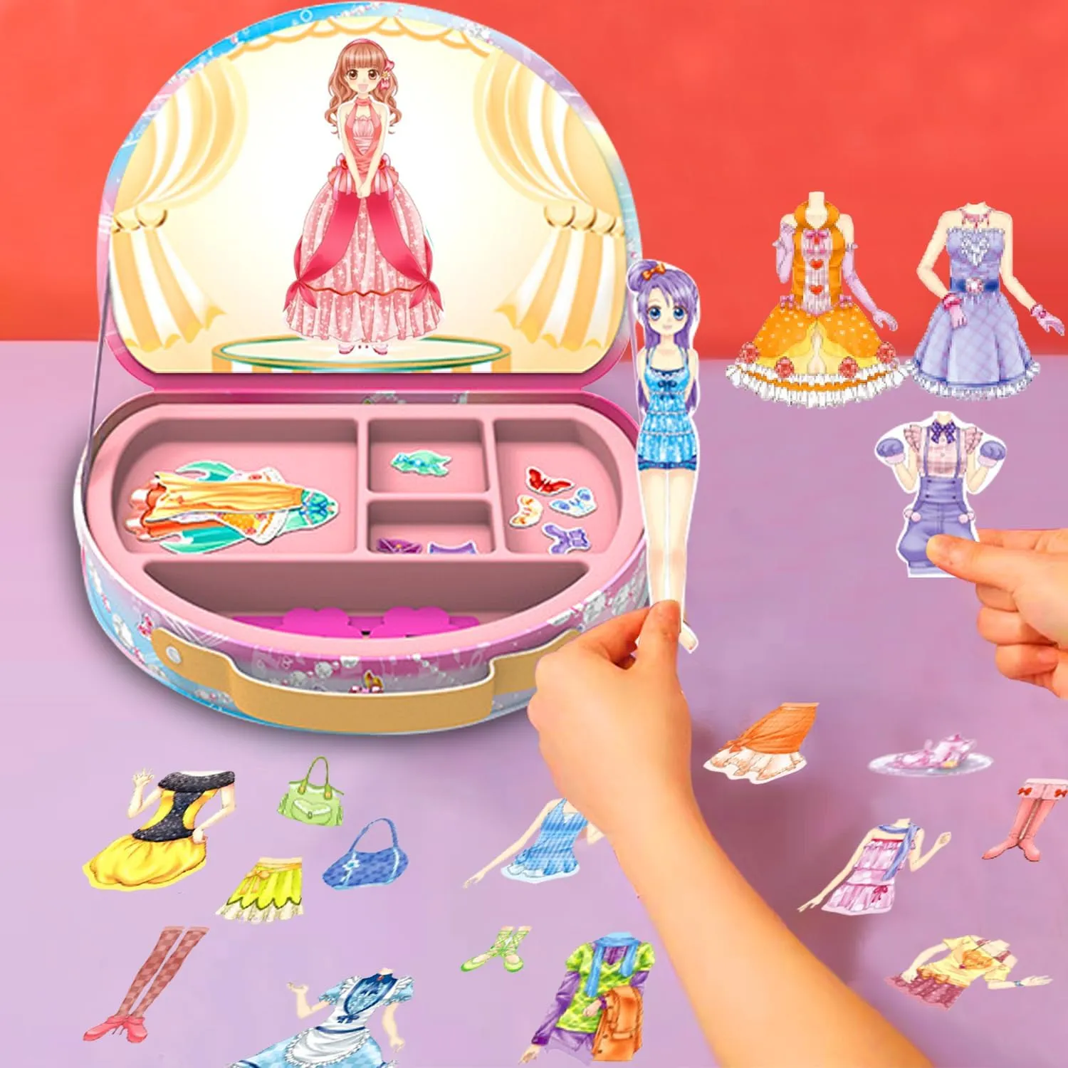 Magnetic Dress Up Paper Doll Pretend Play Game Toys,Dollhouse Magnet People Clothes Puzzles Development for 3  Year Old Girls Toddler,Preschool Learning Created Imagine Birthday Gift (E Set)