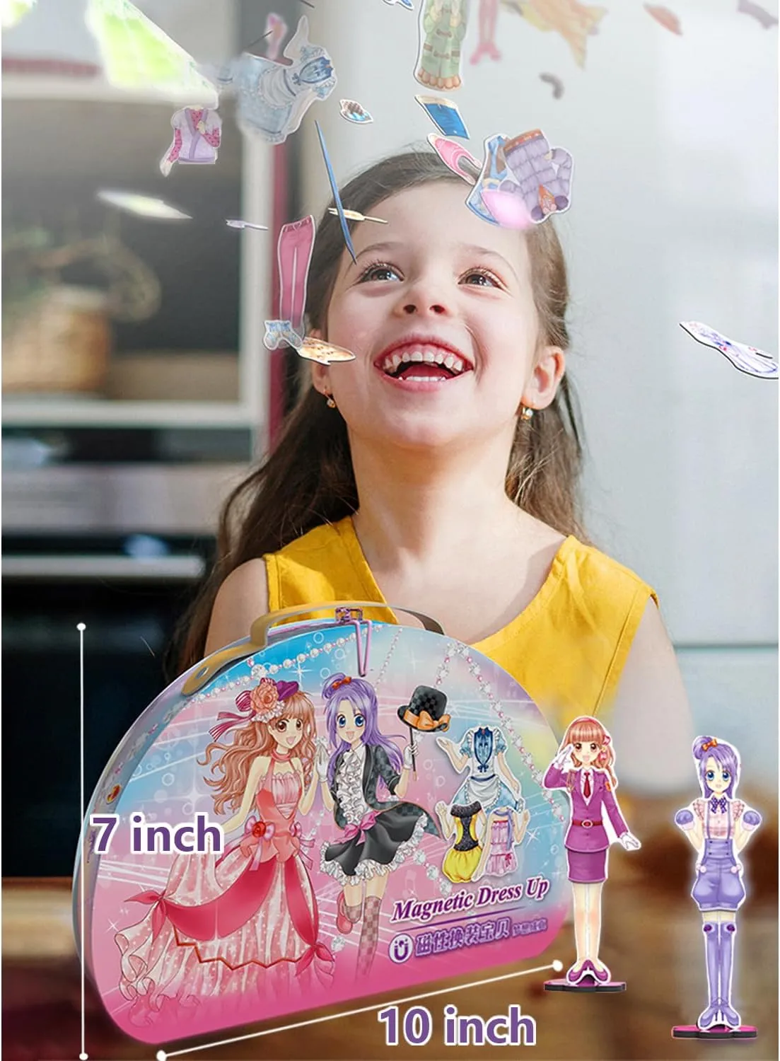 Magnetic Dress Up Paper Doll Pretend Play Game Toys,Dollhouse Magnet People Clothes Puzzles Development for 3  Year Old Girls Toddler,Preschool Learning Created Imagine Birthday Gift (E Set)