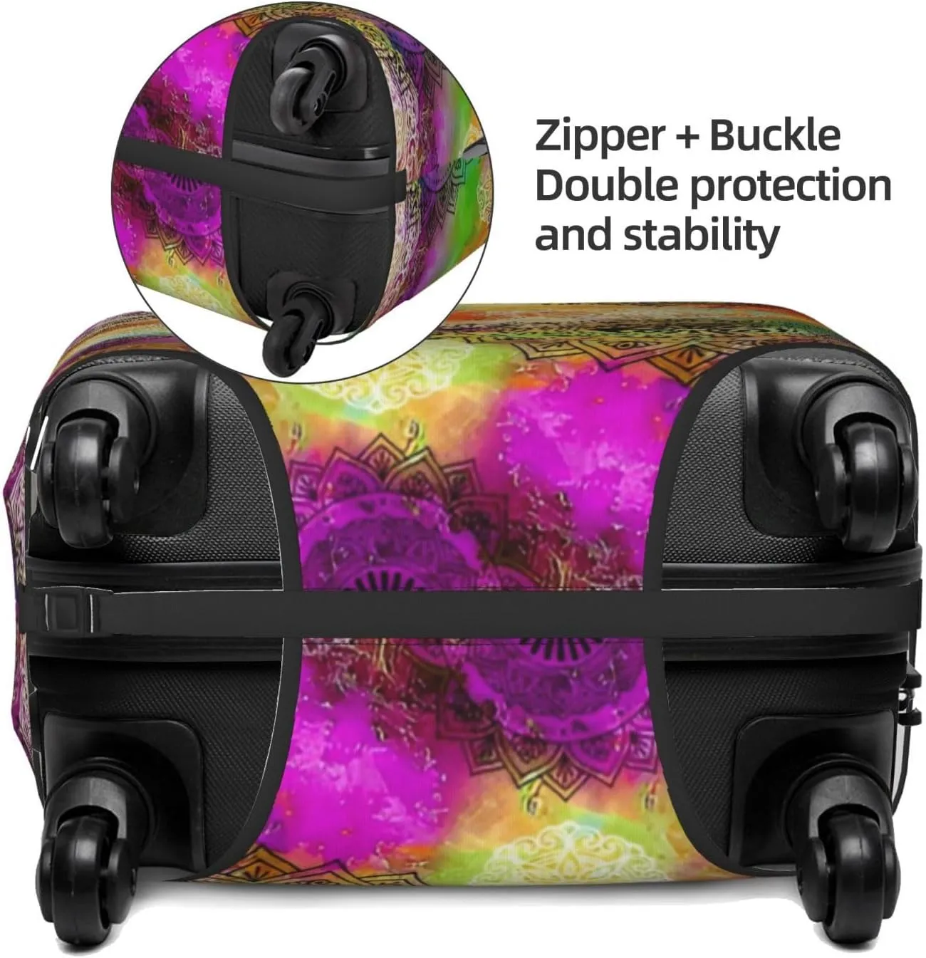 Mandala Abstract Floral Travel Luggage Cover Fits 18-32 Inch Luggage, Stretch Suitcase Cover Protector with Concealed Zipper for Wheeled Suitcase Tsa Approved