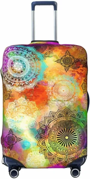Mandala Abstract Floral Travel Luggage Cover Fits 18-32 Inch Luggage, Stretch Suitcase Cover Protector with Concealed Zipper for Wheeled Suitcase Tsa Approved