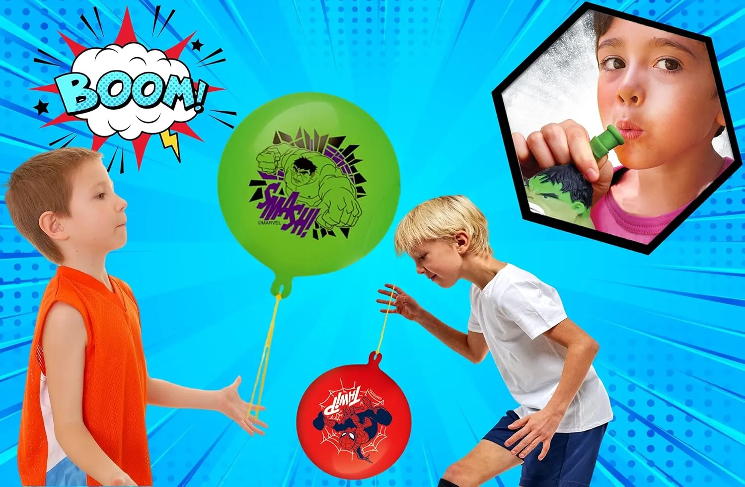 Marvel Avengers Punch Balloon Ball Hulk, Iron Man & Spiderman Fidget Toy Inflatable Big Bounce Ball Stress Relief Punching Bag Toy for Kids & Adults. Games Pop 6800-1