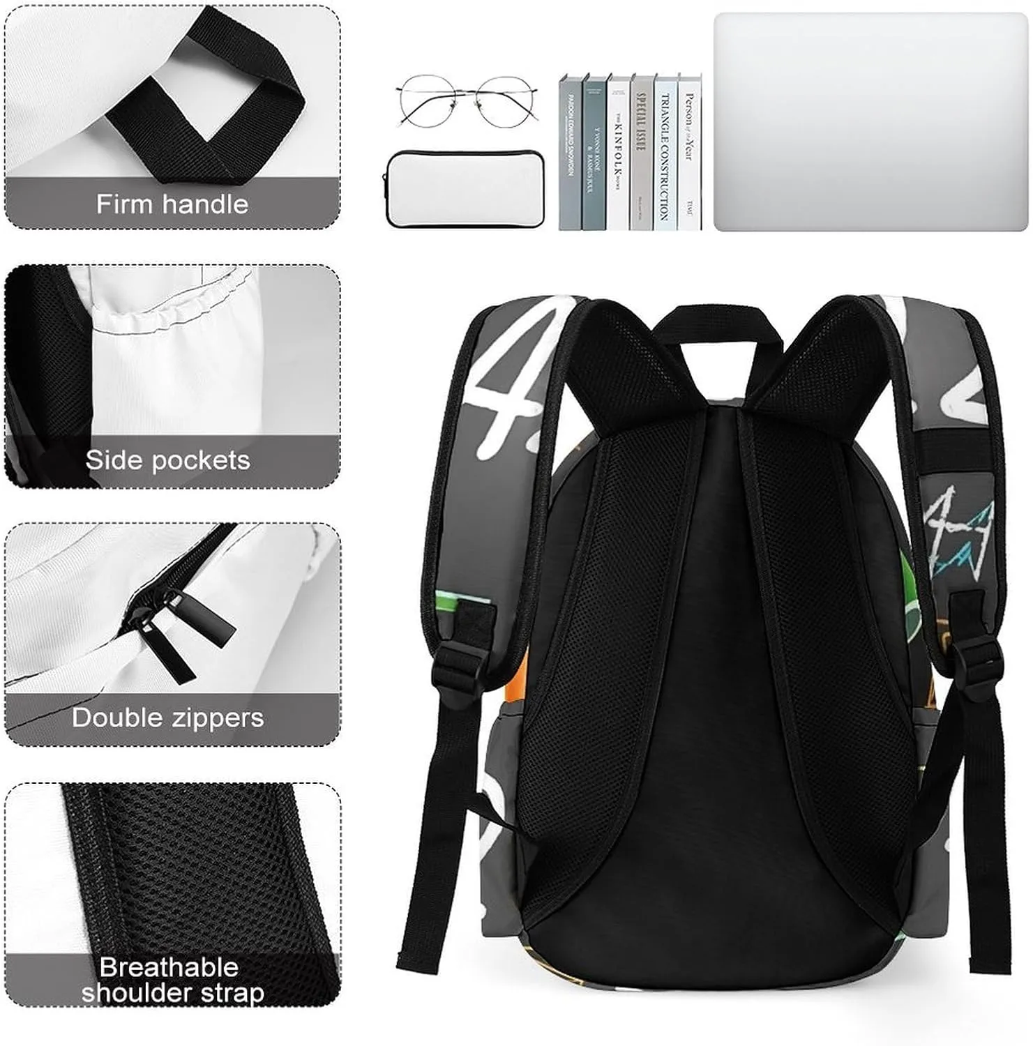 Math Quiz Print Laptop Backpacks Casual Shoulder Bag Travel Daypack Fashion for Men Women