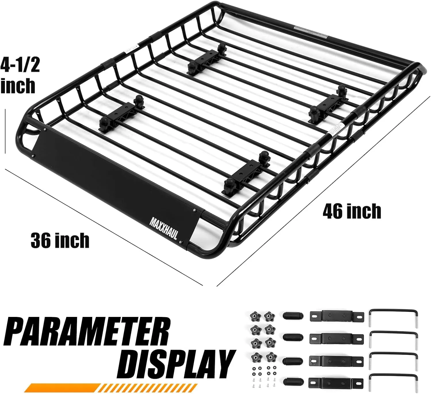 MaxxHaul 70115 46" x 36" x 4-1/2" Roof Rack Rooftop Cargo Carrier Steel Basket, Car Top Luggage Holder for SUV and Pick Up Trucks - 150 lb. Capacity, Black