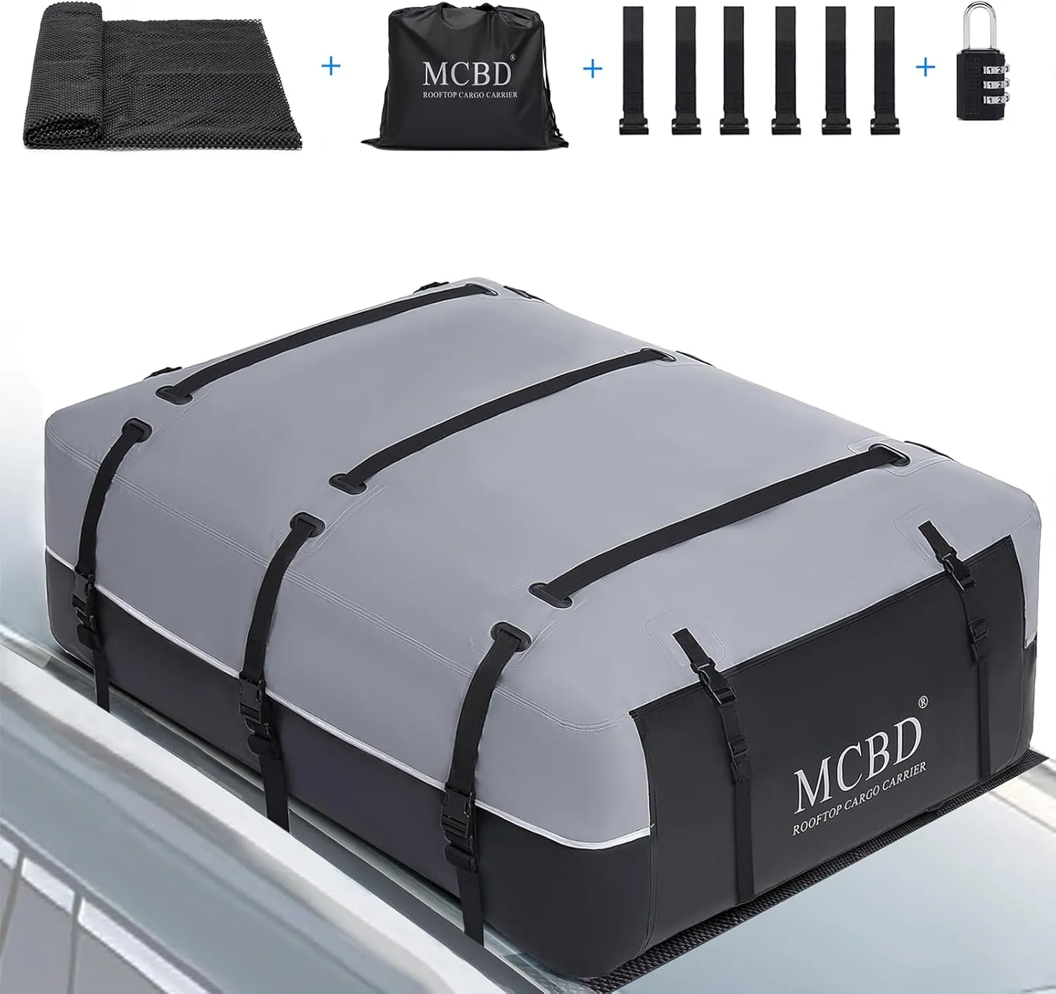 MCBD Rooftop Cargo Carrier Bag, 17 Cubic Feet Waterproof Soft-Shell Car Roof Bag for All Vehicles SUV with/Without Rack, Car Top Luggage Storage Bag