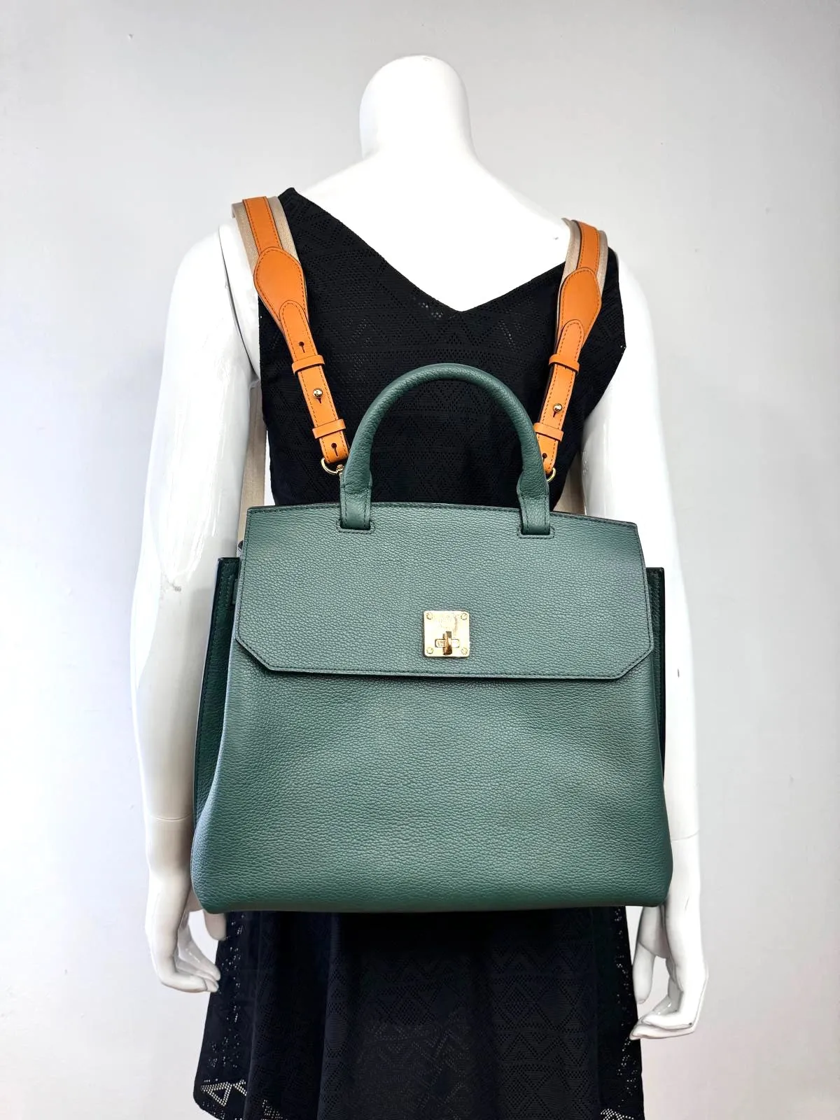 MCM GRAINED CALFSKIN LEATHER LARGE MILLA CONVERTIBLE BACKPACK