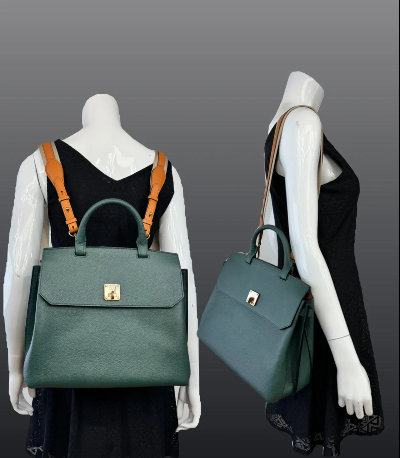 MCM GRAINED CALFSKIN LEATHER LARGE MILLA CONVERTIBLE BACKPACK