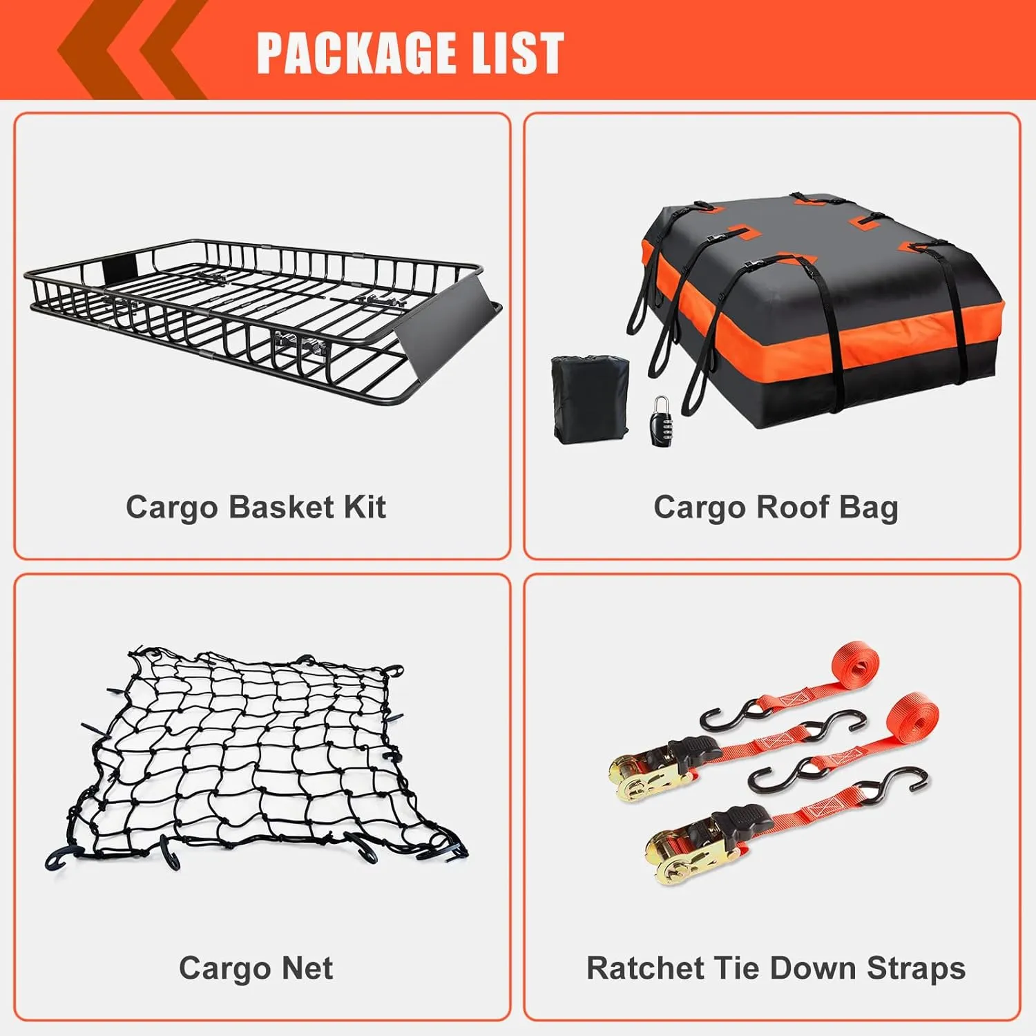 MeeFar Roof Rack Carrier Basket Universal Rooftop 65" X 39" X 6" Large Size Roof Rack   Waterproof Bag 20 Cubic Feet (51" 40" 17"), and Cargo Net with Attachment Hooks, Ratchet Straps