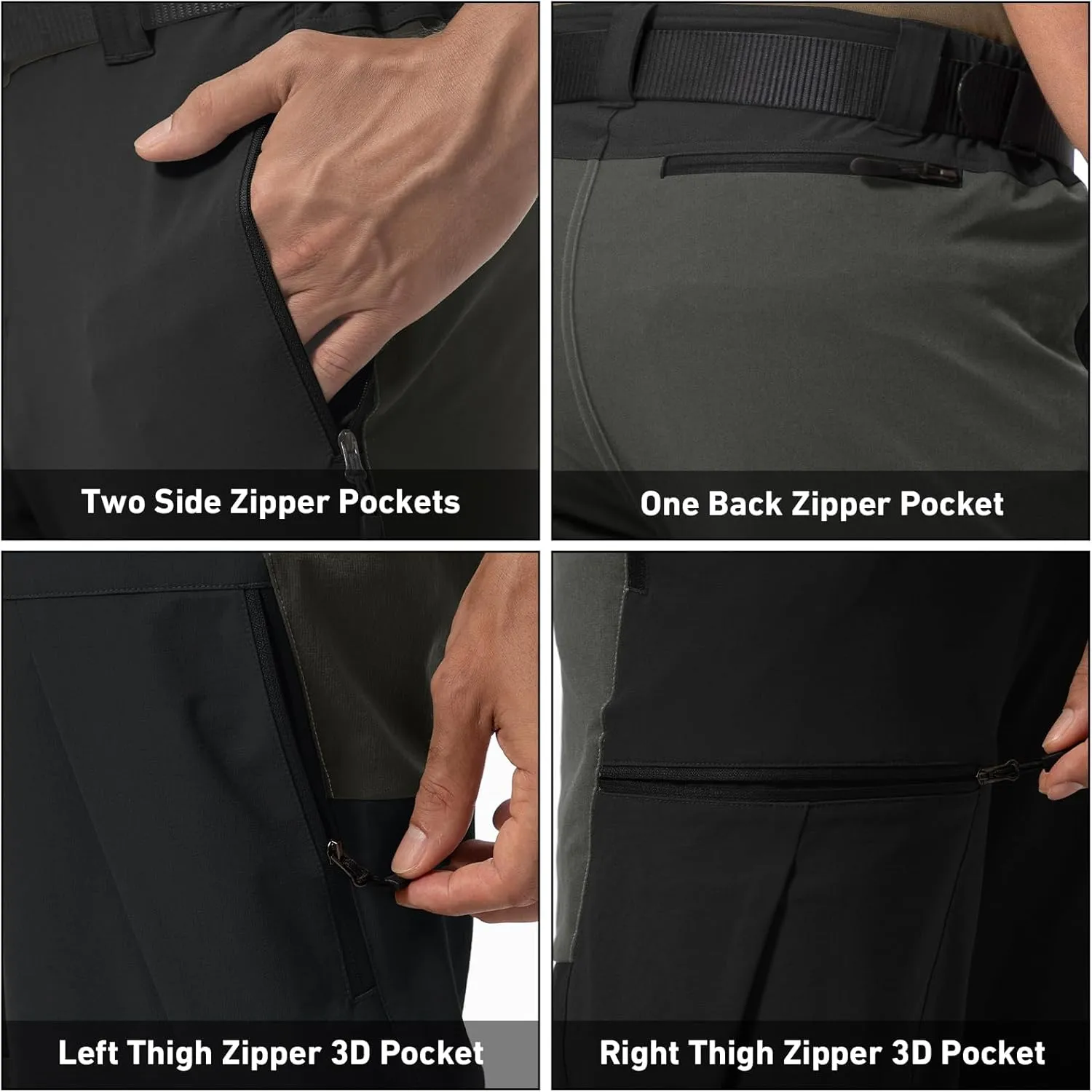 Mens Cargo Safari Hiking Pants Lightweight Waterproof Quick Dry Tactical Nylon Stretch Pants