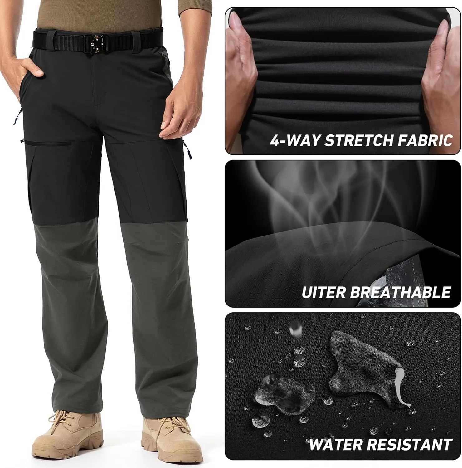 Mens Cargo Safari Hiking Pants Lightweight Waterproof Quick Dry Tactical Nylon Stretch Pants