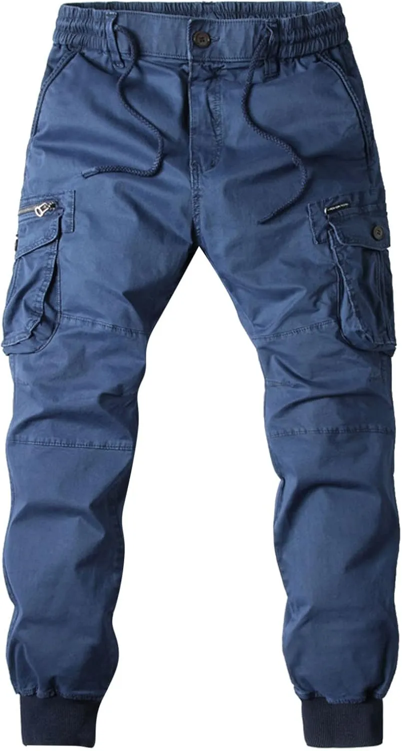 Mens Cargo Sweatpants Casual Fall Fashion Drawstring Jogger Trousers with Multi Pockets Lightweight Outdoor Pants