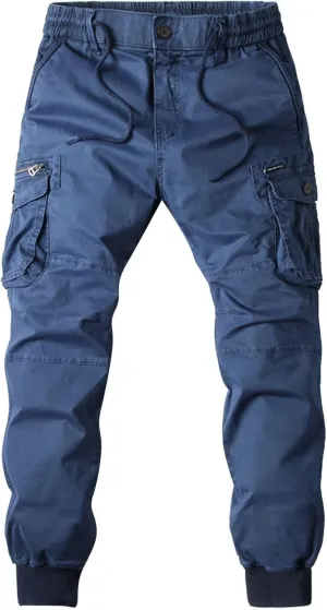 Mens Cargo Sweatpants Casual Fall Fashion Drawstring Jogger Trousers with Multi Pockets Lightweight Outdoor Pants