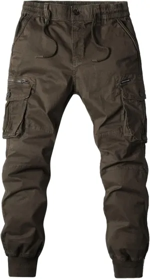 Mens Cargo Sweatpants Casual Fall Fashion Drawstring Jogger Trousers with Multi Pockets Lightweight Outdoor Pants