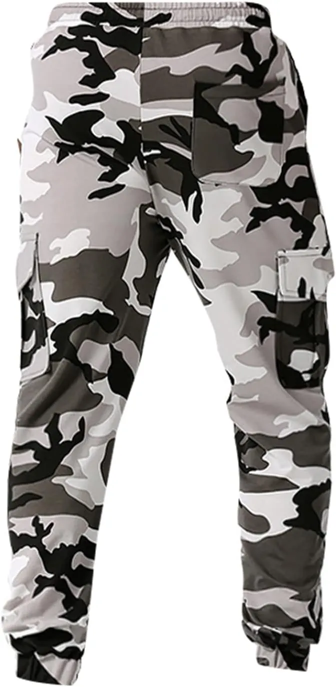 Men's Casual Sweatpants Overalls Elastic Waist Drawstring Multi Pocket Pants Hiking Pants Cotton Twill Pants
