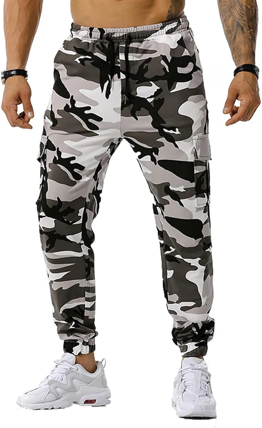 Men's Casual Sweatpants Overalls Elastic Waist Drawstring Multi Pocket Pants Hiking Pants Cotton Twill Pants