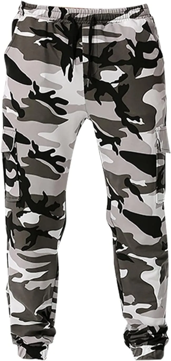 Men's Casual Sweatpants Overalls Elastic Waist Drawstring Multi Pocket Pants Hiking Pants Cotton Twill Pants