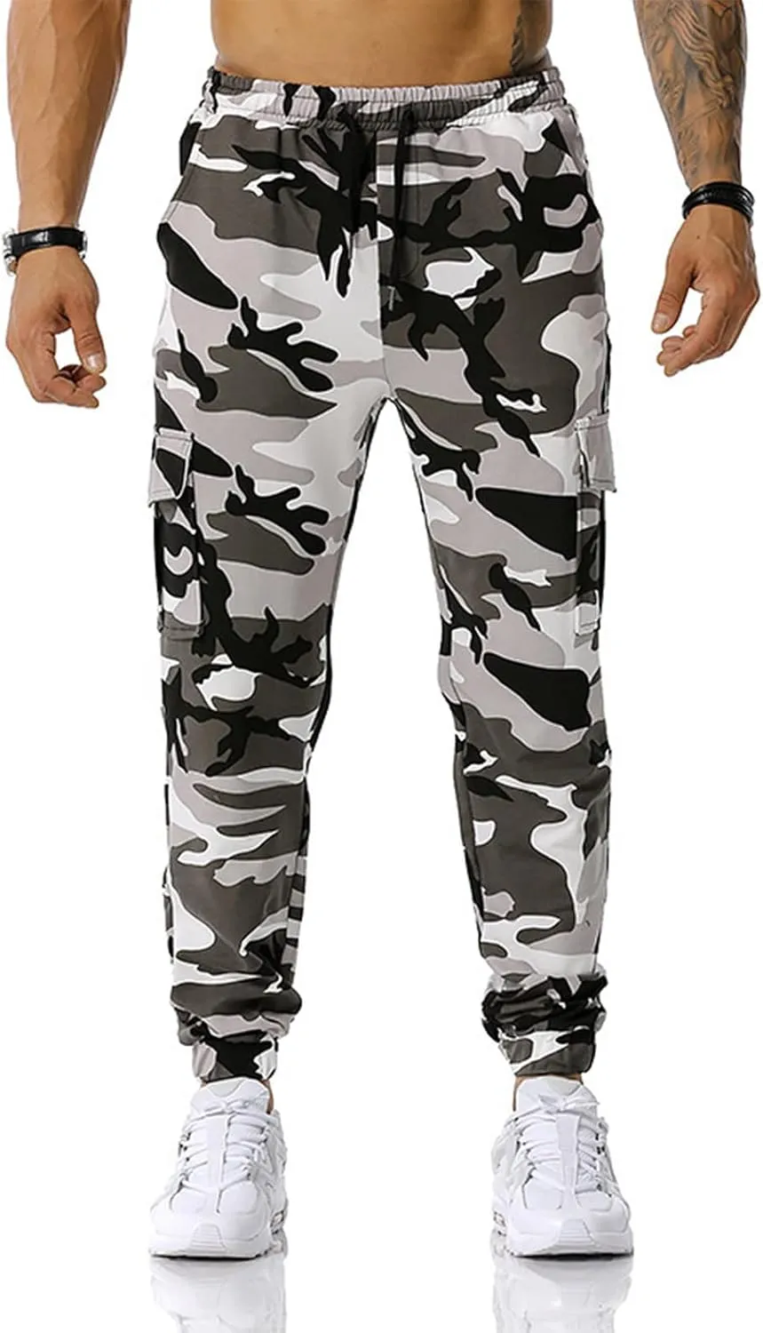 Men's Casual Sweatpants Overalls Elastic Waist Drawstring Multi Pocket Pants Hiking Pants Cotton Twill Pants