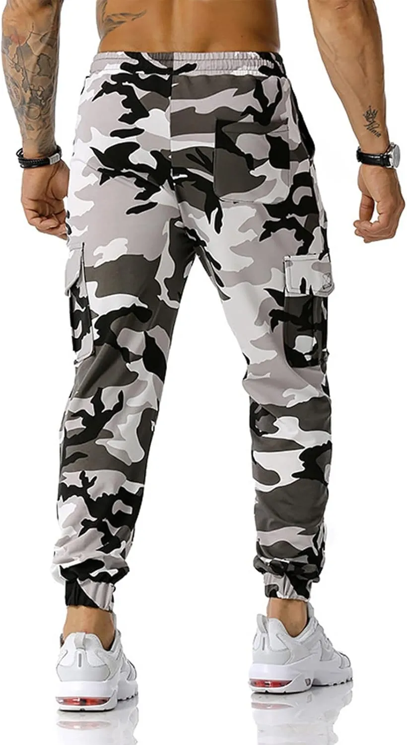 Men's Casual Sweatpants Overalls Elastic Waist Drawstring Multi Pocket Pants Hiking Pants Cotton Twill Pants