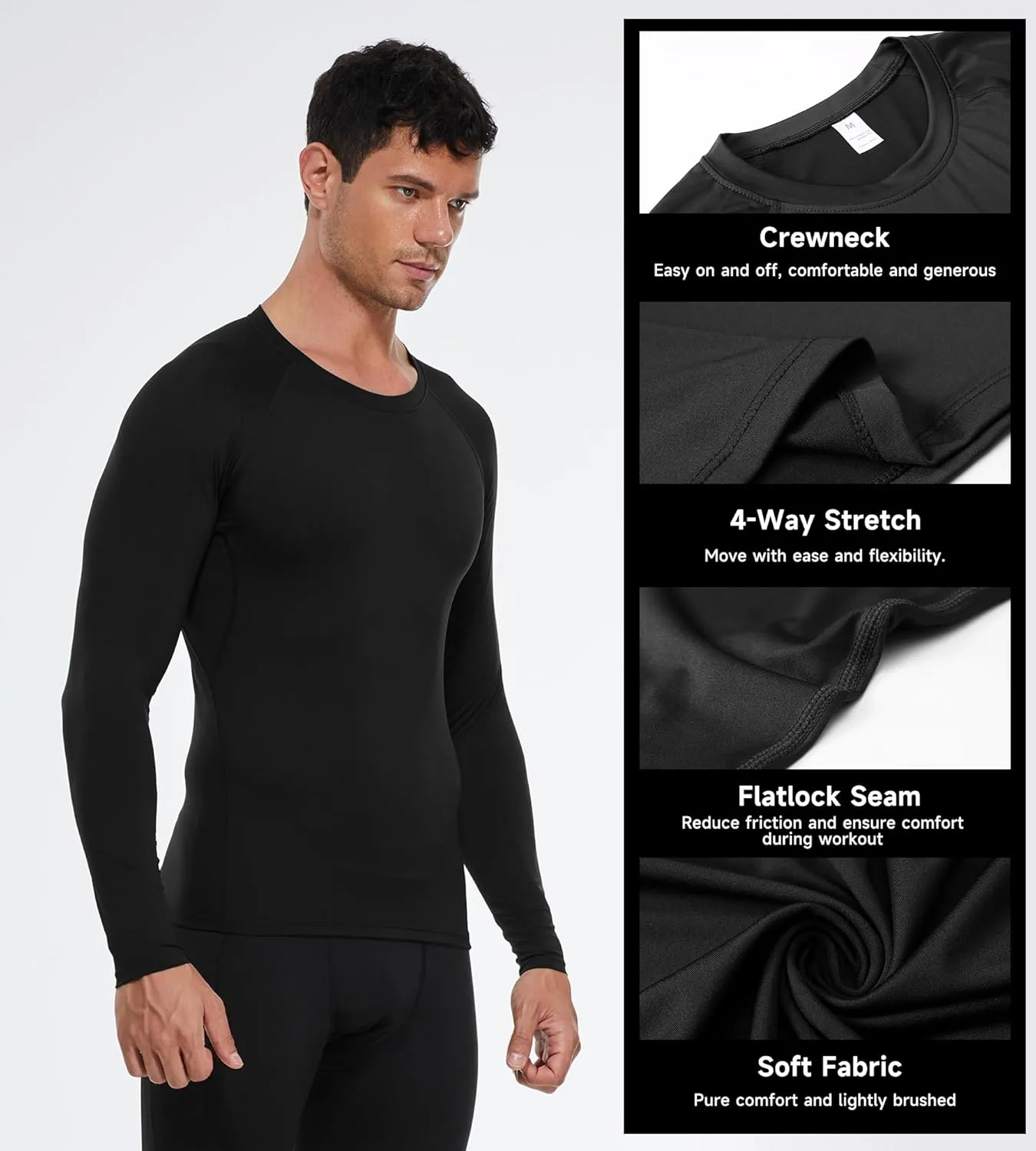 Men's Compression Shirts Long Sleeve Athletic Workout T-Shirt Running Cool Dry Tops Active Base Layer Undershirts