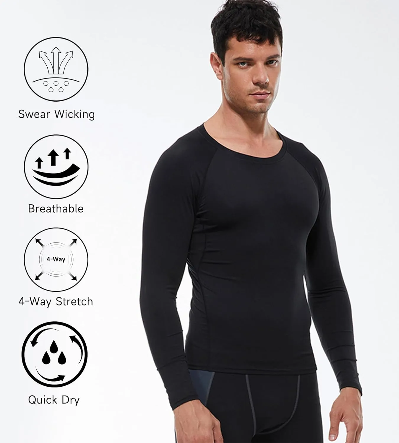 Men's Compression Shirts Long Sleeve Athletic Workout T-Shirt Running Cool Dry Tops Active Base Layer Undershirts