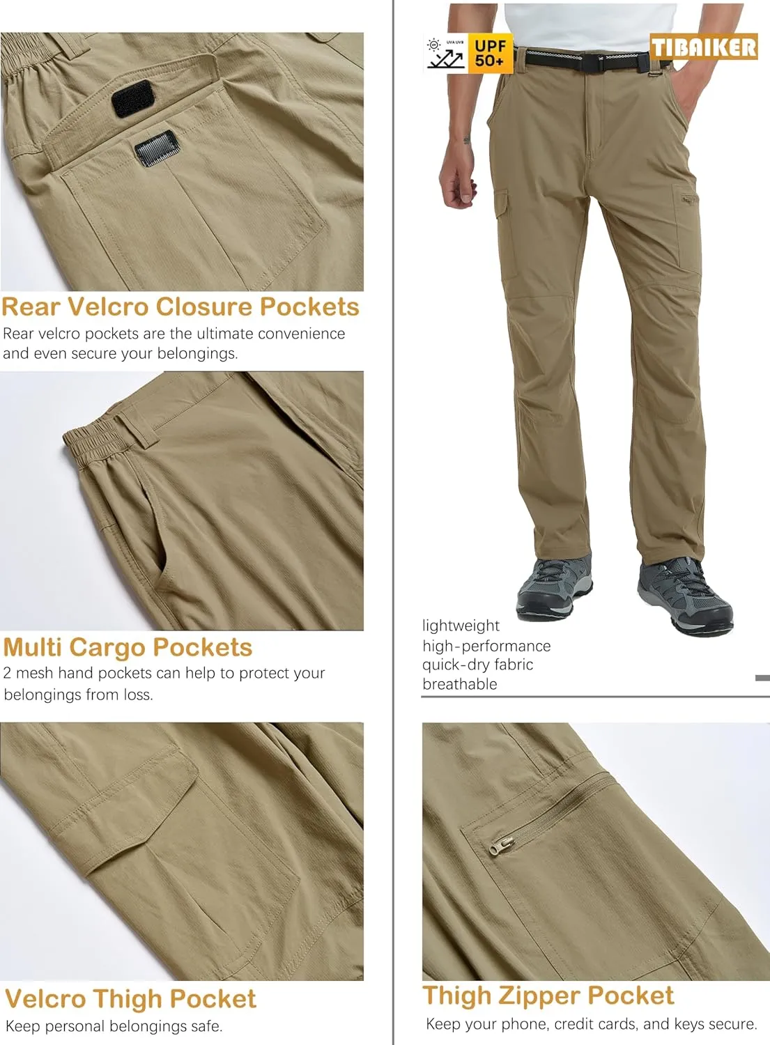 Men's Hiking Tactical Cargo Work Pants Quick Dry Waterproof Lightweight Travel Fishing Camping Outdoor Pants