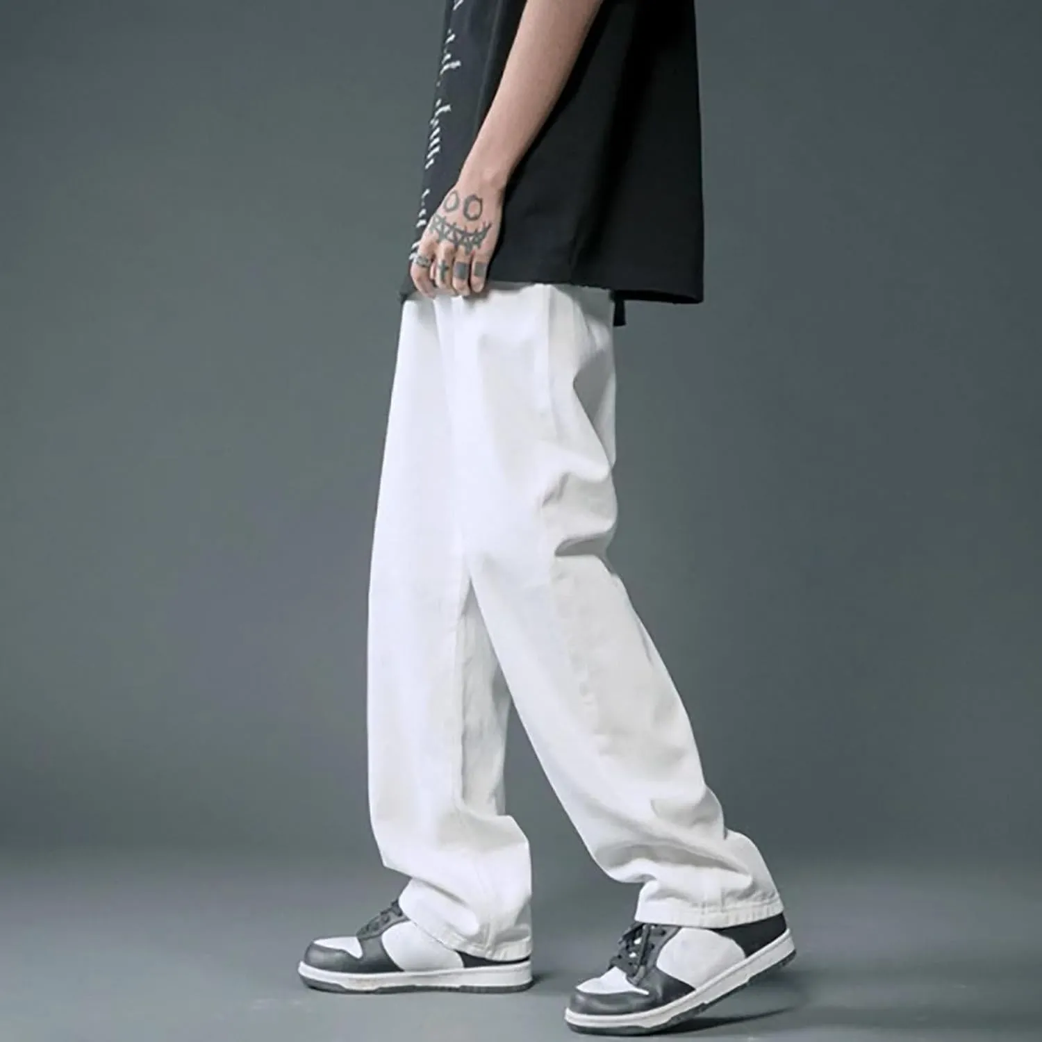 Mens Loose Fit Jeans Y2k Hip Hop Straight Leg Jean Baggy Streetwear Wide Leg Denim Pants Casual Low Rise Trousers