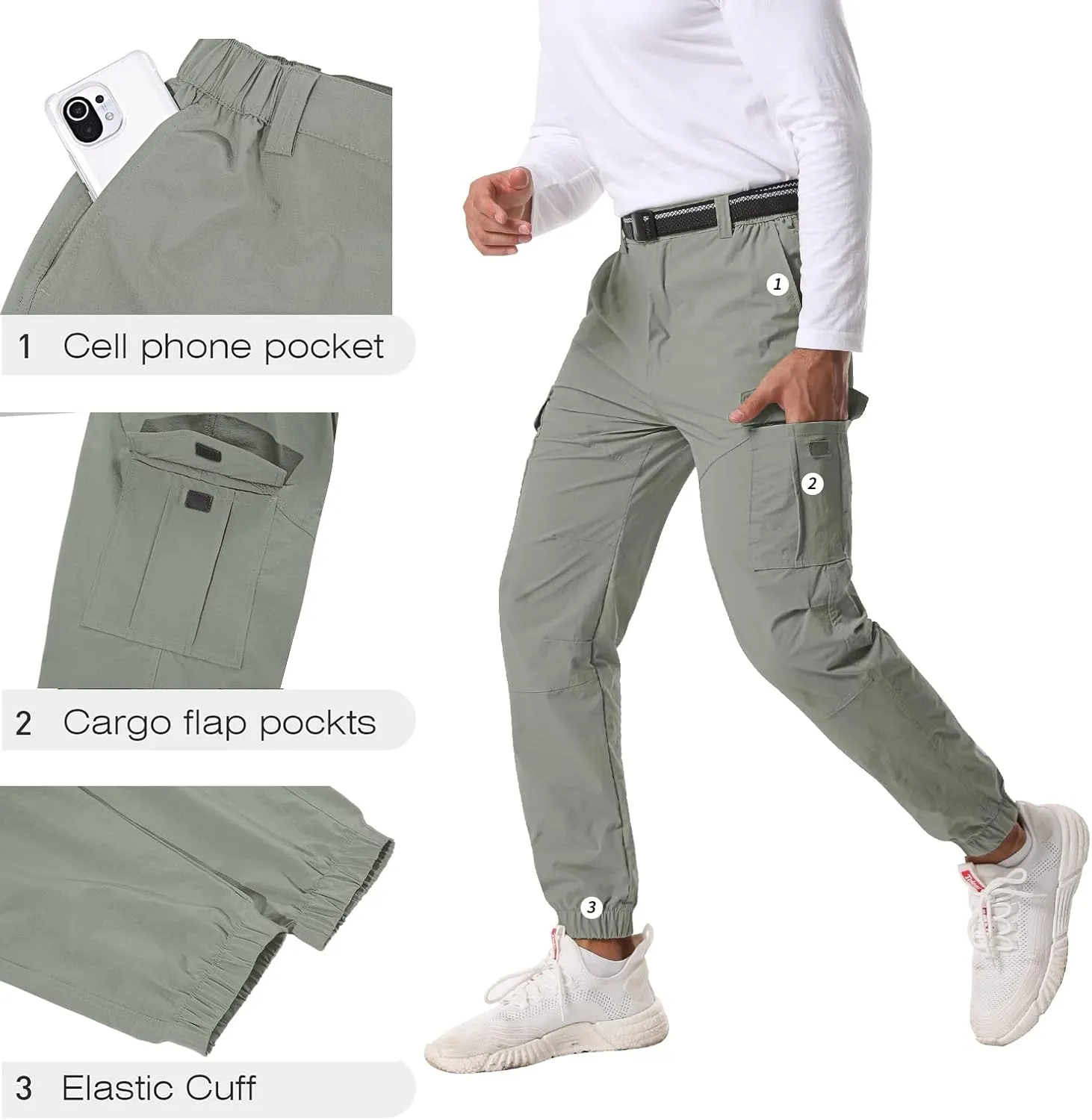 Mens Pants Joggers Stretch Cargo Pants Slim fit 6 Pockets Waterproof Fishing Quick-Dry Work Pant