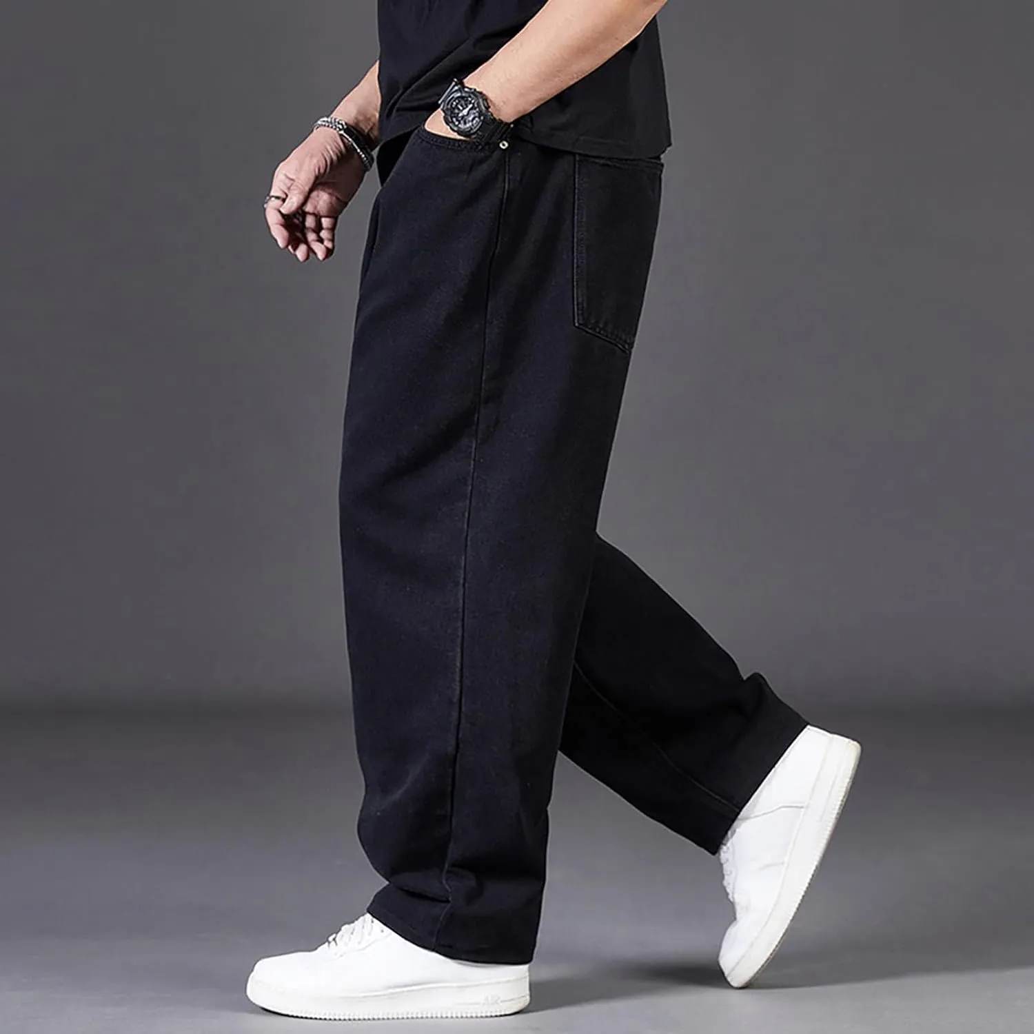 Mens Relaxed Fit Jeans Y2k Hip Hop Streetwear Wide Leg Jean Plus Size Baggy Straight Leg Denim Pants Casual Trousers
