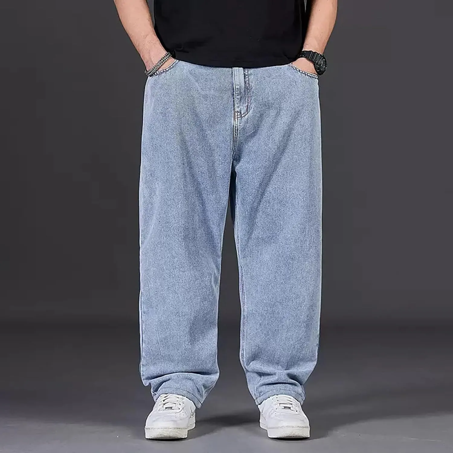 Mens Relaxed Fit Jeans Y2k Hip Hop Streetwear Wide Leg Jean Plus Size Baggy Straight Leg Denim Pants Casual Trousers