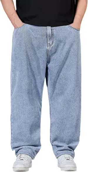Mens Relaxed Fit Jeans Y2k Hip Hop Streetwear Wide Leg Jean Plus Size Baggy Straight Leg Denim Pants Casual Trousers